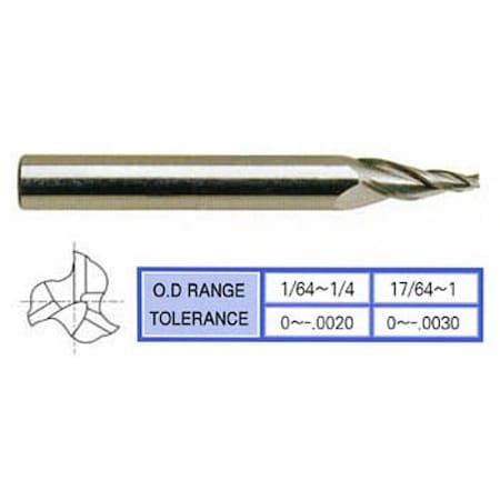 Yg-1 Tool 3 Flute Regular Length Tapered Tin Coated Carbide 87903TN